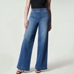 SPANX‎ Seam Front Wide Leg Jeans Plus Size 1X Vintage Indigo Blue 20407R